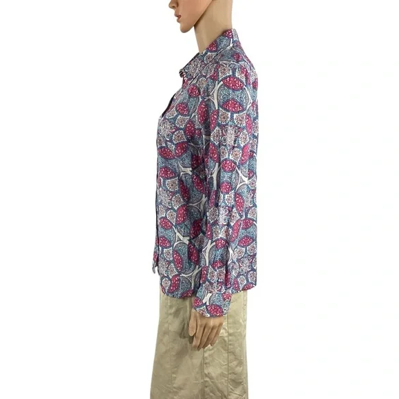 Talbots Petite Perfect Shirt Medallion Print Blue Pink Size MP - Picture 4 of 7